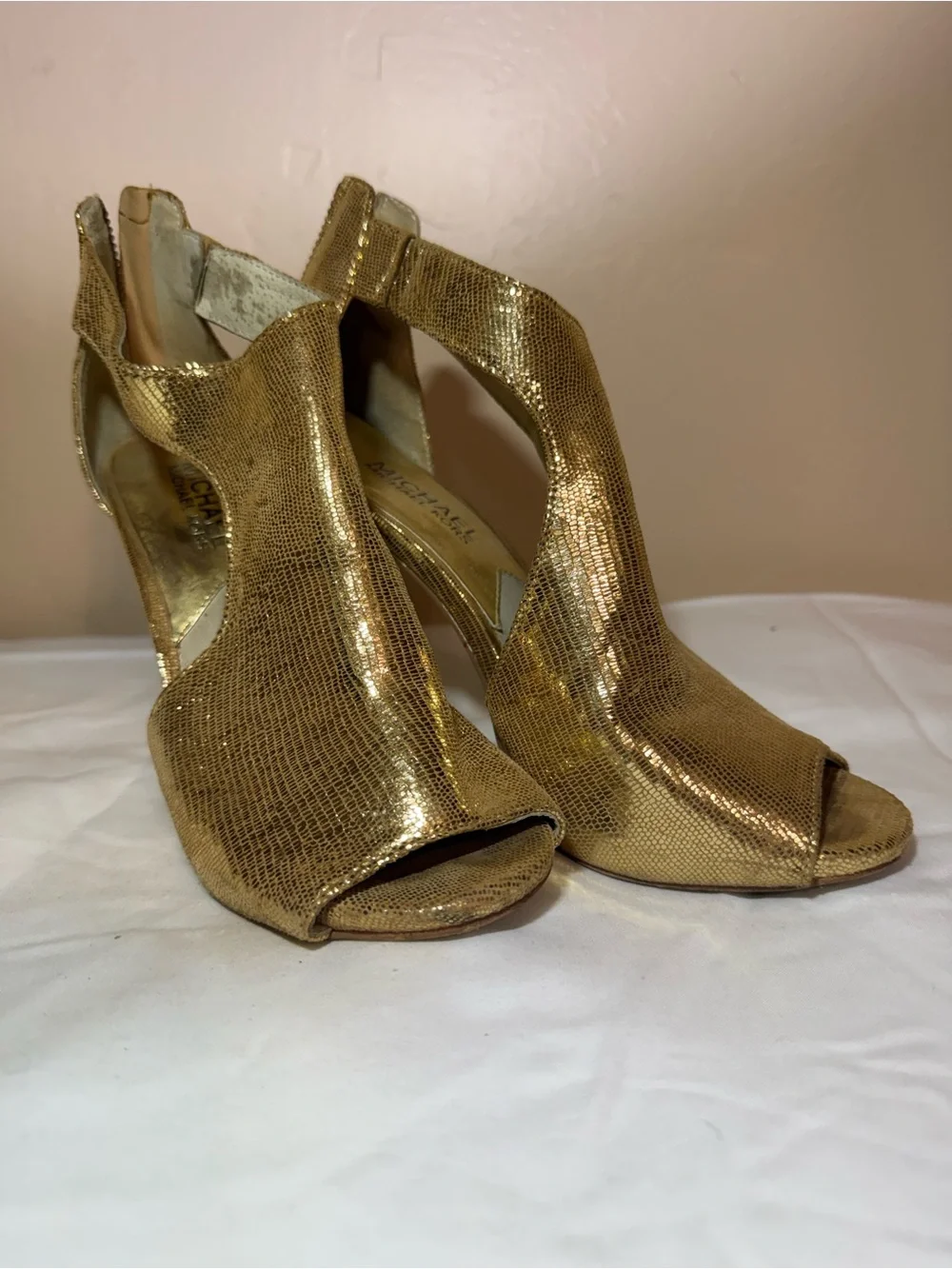 Michael Kors Gold Peep-Toe Metallic Heels